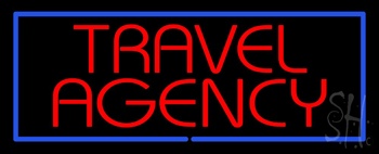 Red Travel Agency Blue Border Neon Sign