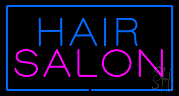Hair Salon Rectangle Blue Neon Sign