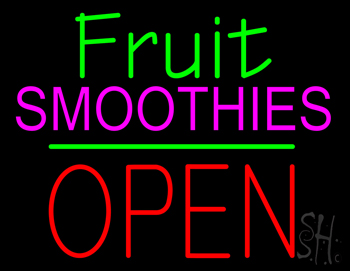 Fruit Smoothies Block Open Green Line Neon Sign