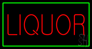 Liquor Rectangle Green Neon Sign