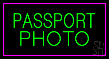 Passport Photo Purple Rectangle Neon Sign