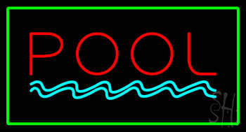 Pool Rectangle Green Neon Sign