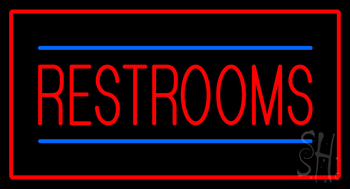 Restrooms Rectangle Red Neon Sign