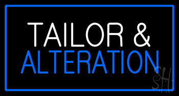 White Tailor And Alteration With Blue Border Neon Sign