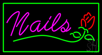 Pink Nails With Flower Logo Green Border Neon Sign