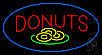 Donut Red And Logo Oval Blue Neon Sign