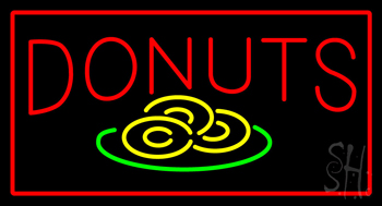 Donut Red And Logo Rectangle Red Neon Sign