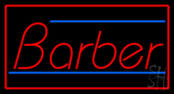 Red Barber Blue Lines With Red Border Neon Sign