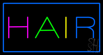 Multicolored Hair Rectangle Blue Neon Sign