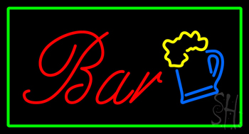 Bar Rectangle Green Neon Sign