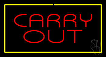 Carry Out Rectangle Yellow Neon Sign