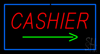 Cashier Rectangle Blue Neon Sign