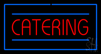 Red Catering Rectangle Blue Neon Sign