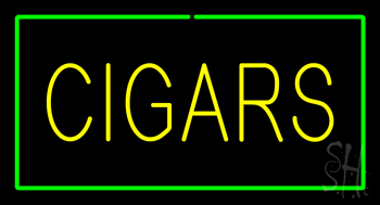 Yellow Cigars Green Border Neon Sign