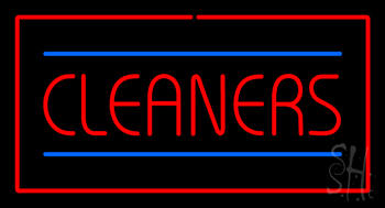 Red Cleaners Blue Lines Red Border Neon Sign