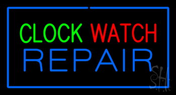 Clock Watch Repair Blue Border Neon Sign