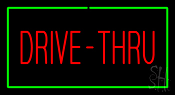 Red Drive Thru Rectangle Green Neon Sign