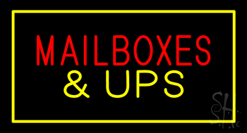 Mail Boxes And Ups Rectangle Yellow Neon Sign