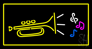 Trumpet Logo Rectangle Yellow Neon Sign