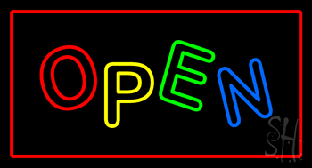 Open Rectangle Red Neon Sign