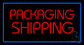 Packaging Shipping Blue Rectangle Neon Sign