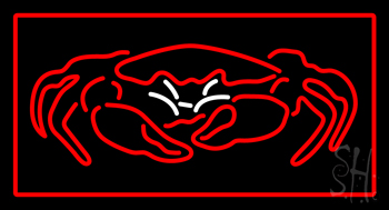 Crab Seafood Logo Red Border Neon Sign