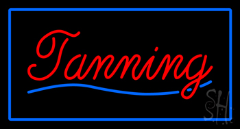 Red Tanning With Blue Border Neon Sign
