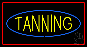Tanning With Red Border Neon Sign