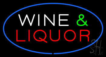 Wine And Liquor Oval Blue Neon Sign