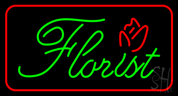 Green Florist Red Border Neon Sign