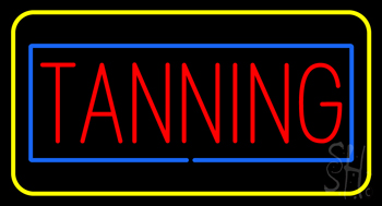 Red Tanning Blue Yellow Border Neon Sign
