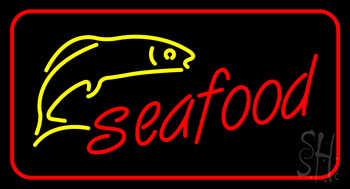Red Seafood With Red Border Logo Neon Sign