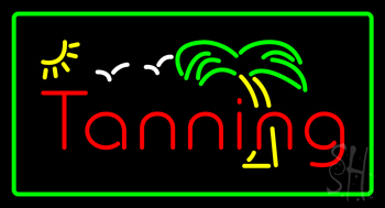 Red Tanning Palm Tree With Green Border Neon Sign