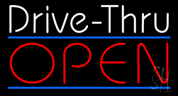 White Drive Thru Red Open Neon Sign
