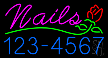 Pink Nails With Phone Number Neon Sign