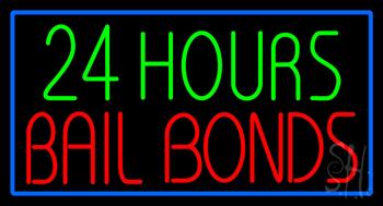 24 Hours Bail Bonds With Blue Border Neon Sign