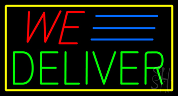 We Deliver Yellow Rectangle Neon Sign