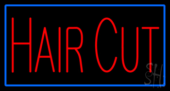 Red Hair Cut With Blue Border Neon Sign