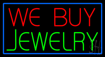 We Buy Jewelry Rectangle Blue Neon Sign