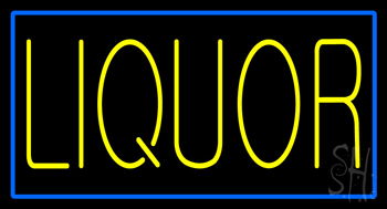 Yellow Liquor Blue Border Neon Sign