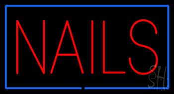 Red Nails With Blue Border Neon Sign