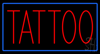 Red Tattoo With Blue Border Neon Sign
