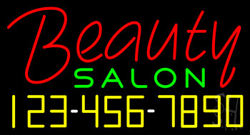 Red Beauty Salon With Phone Number Neon Sign