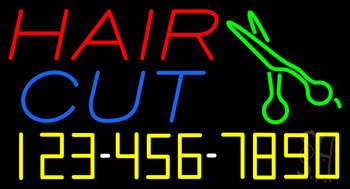 Hair Cut With Number And Scissor Neon Sign
