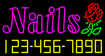 Pink Nails With Phone Number Neon Sign