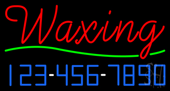 Red Cursive Waxing With Phone Number Neon Sign