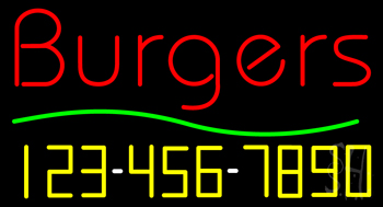 Burgers With Phone Number Neon Sign