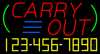 Carry Out With Phone Number Neon Sign