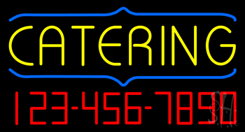 Yellow Catering With Phone Number Neon Sign