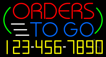 Orders To Go With Phone Number Neon Sign